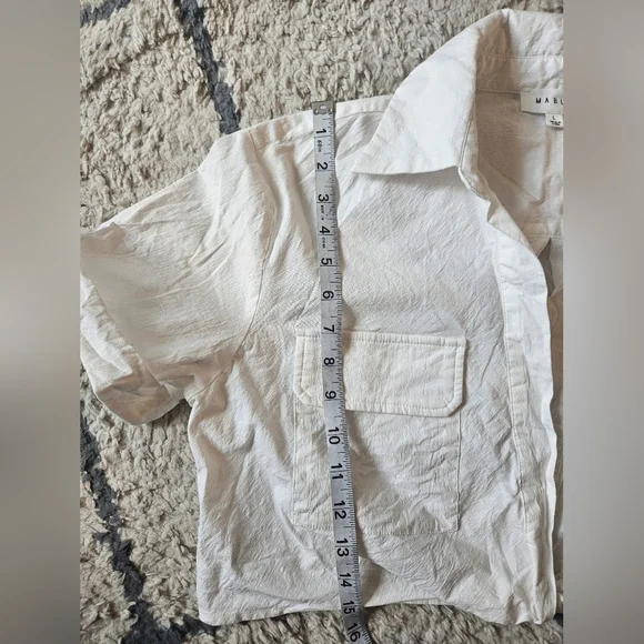 MABLE Brand Cropped Short Sleeve Button Down Large - Picture 4 of 8